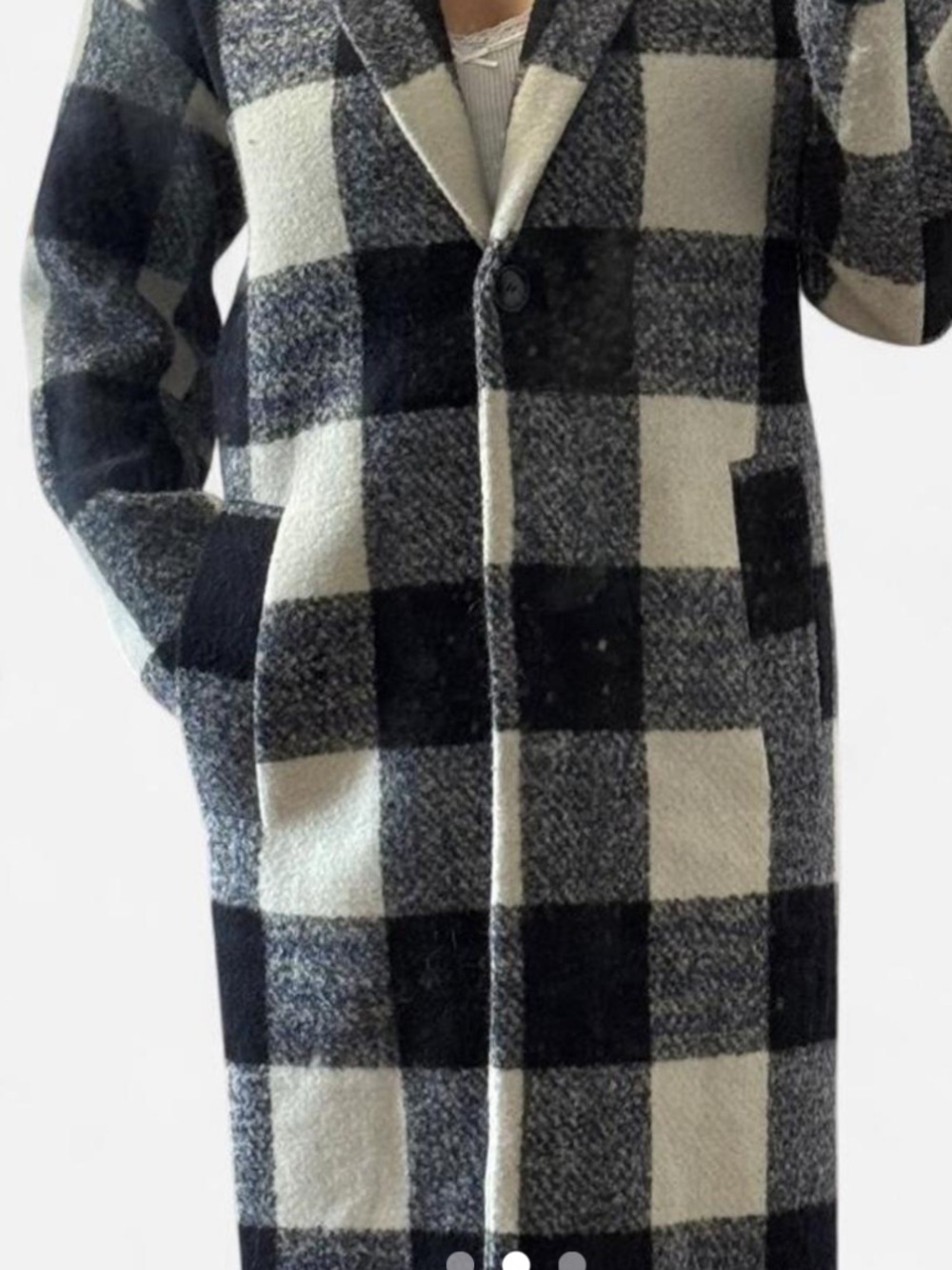 ASOS Navy & White Buffalo Plaid Checked Long Wool Coat